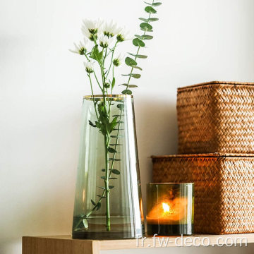 Vase en verre moderne avec bouche dorée pour la maison